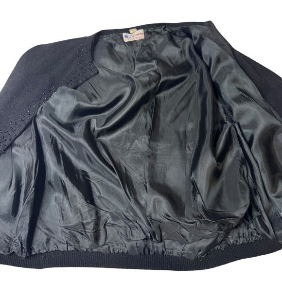 Vtg Black Beaded Floral Embellished Wool Angora Rabbit Cardigan Sweater Women M - Picture 6 of 8